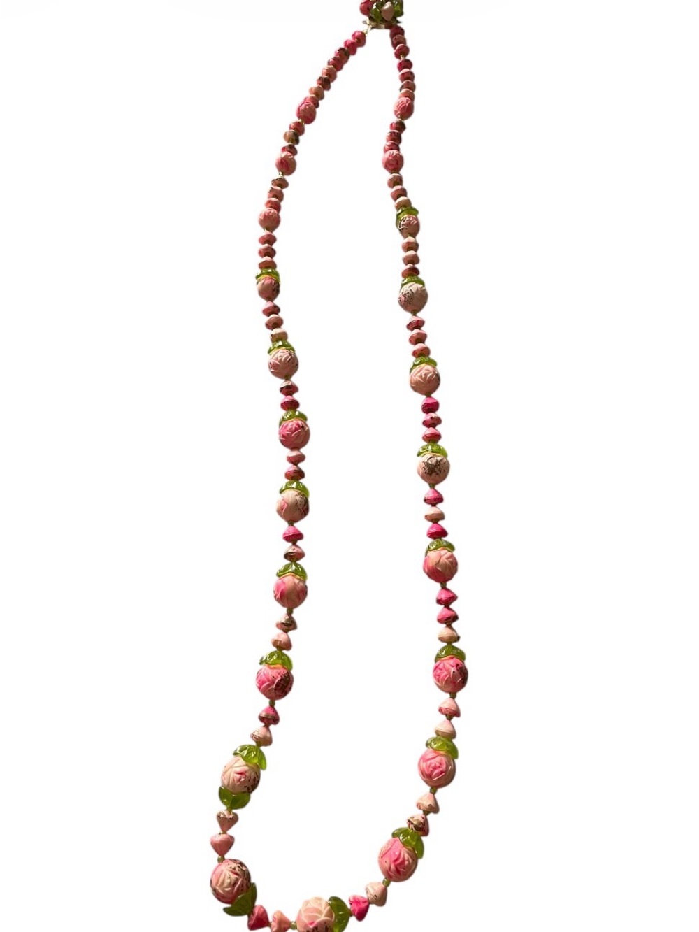 Hand Crafted Pink & Green Floral Bead Necklace